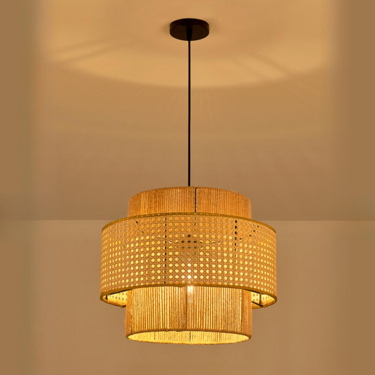 Modern Column Cylinder Rope Pendant Light Adjustable Height Image - 5