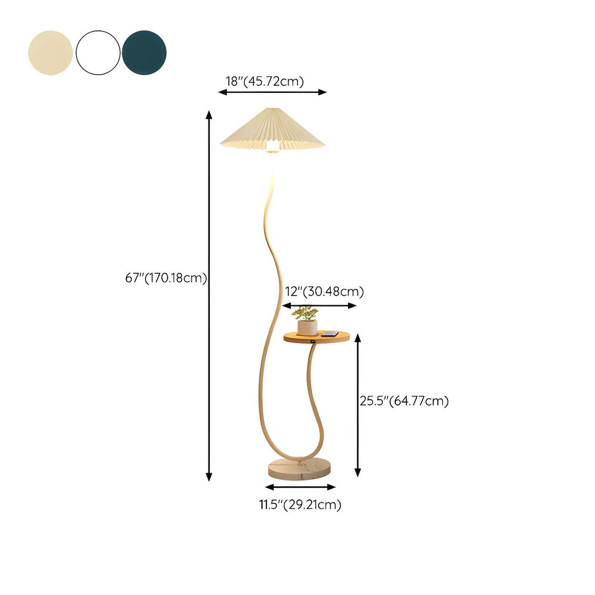 Modern Cone and Curved Floor Lamp with Side Table