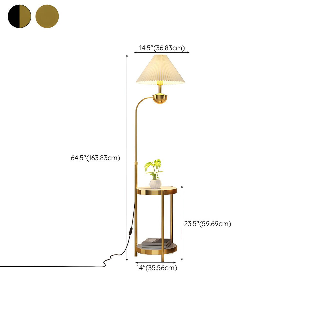 Modern Cone and Gold Floor Lamp with Storage Shelf