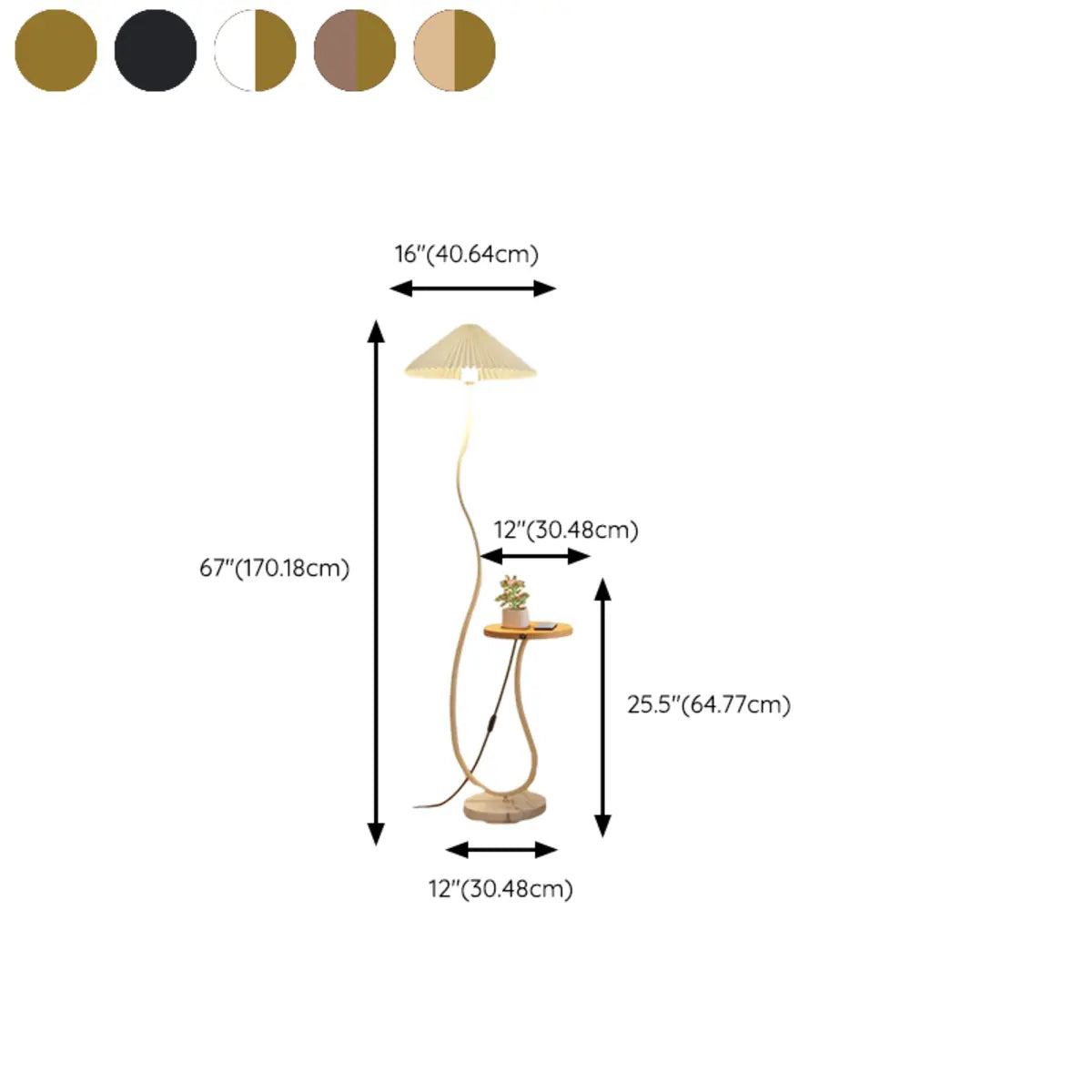 Modern Cone Iron Shade Arch Floor Lamp with Shelf Gold