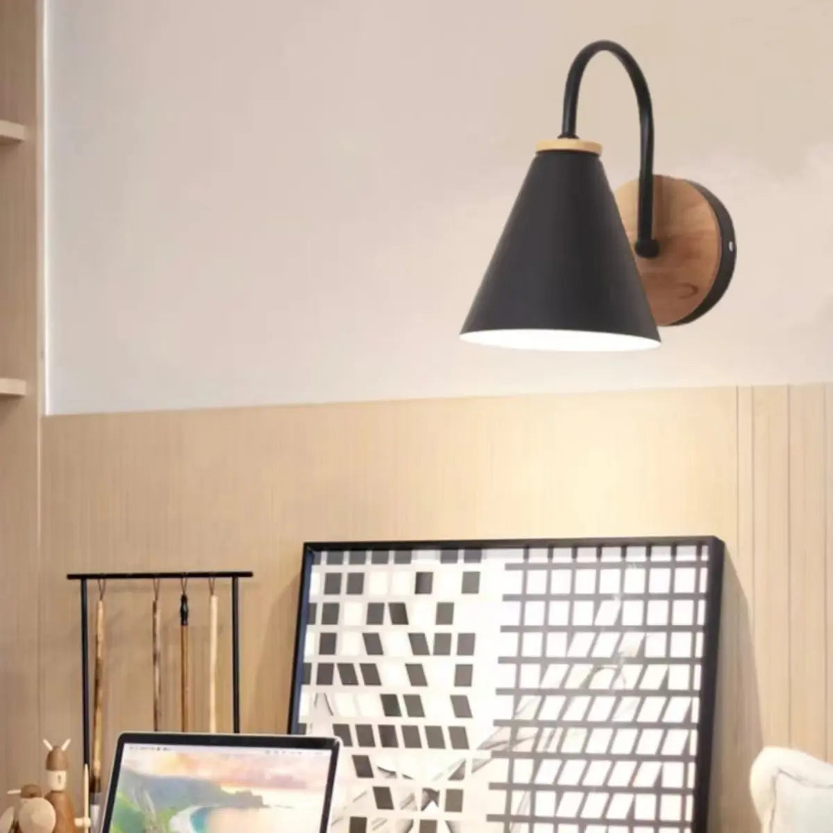 Modern Cone Iron Shade Downlight Small Wall Light Black Image - 5