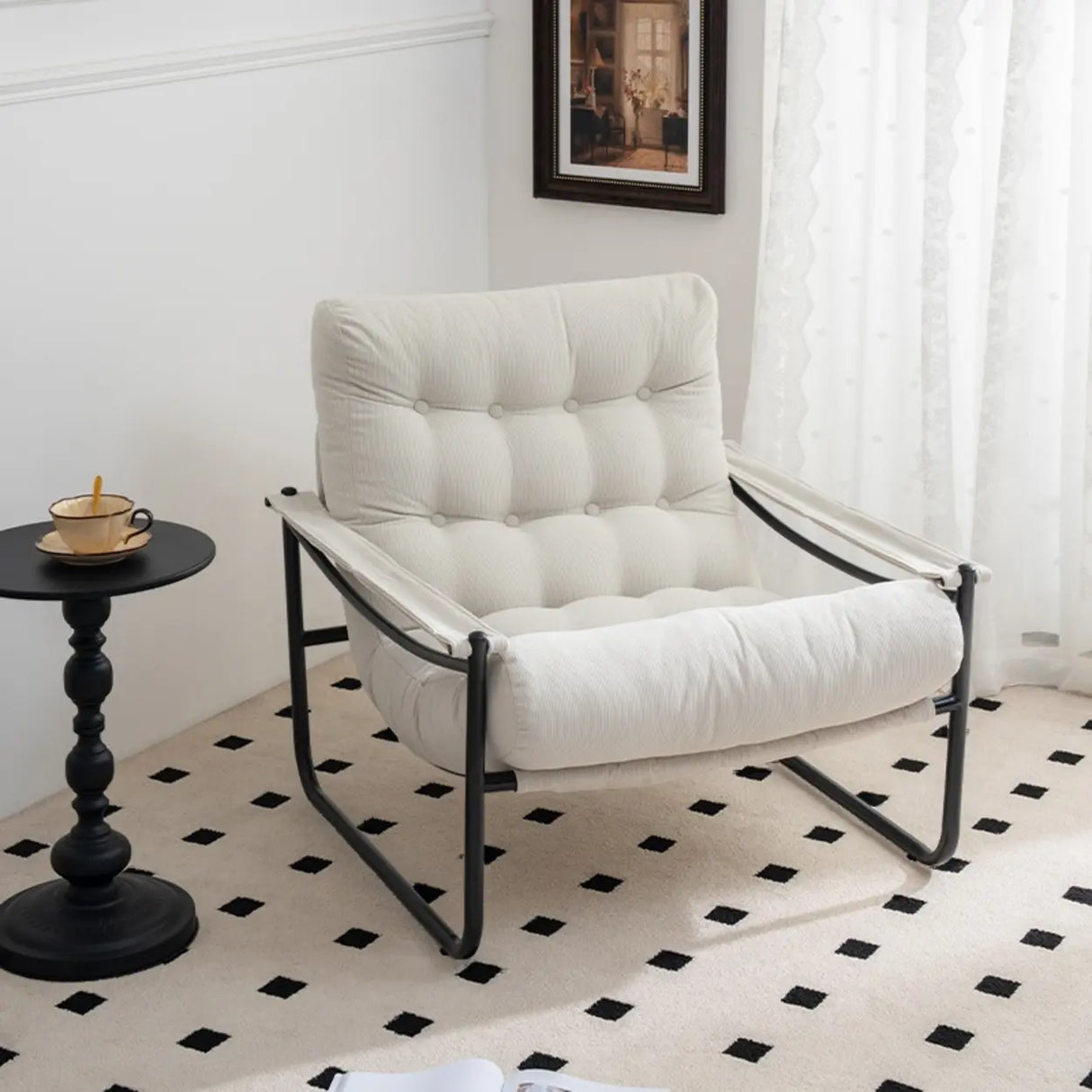 Modern Corduroy Brown Large Tufted Back Accent Chair With Arms Image - 2