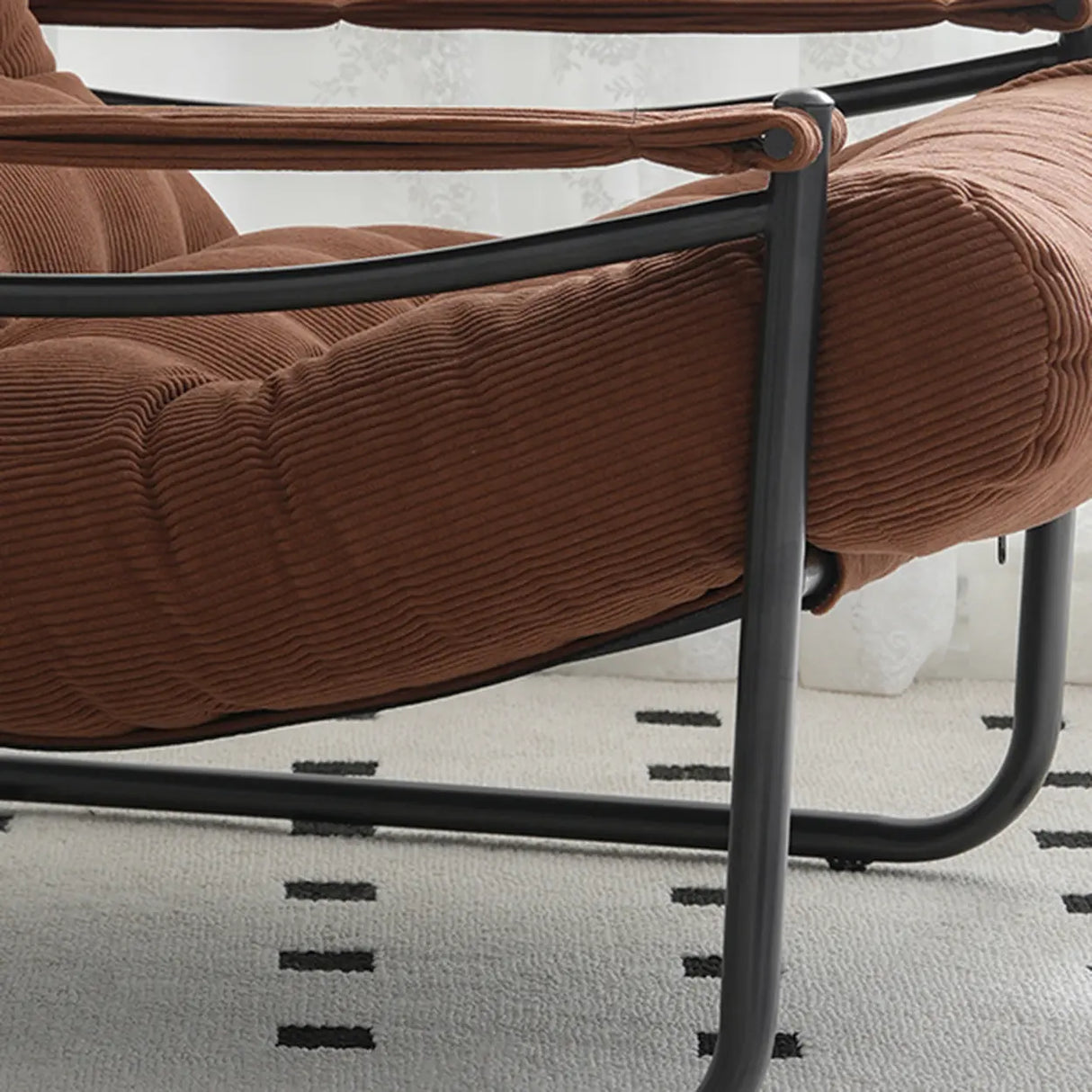 Modern Corduroy Brown Large Tufted Back Accent Chair With Arms Image - 4