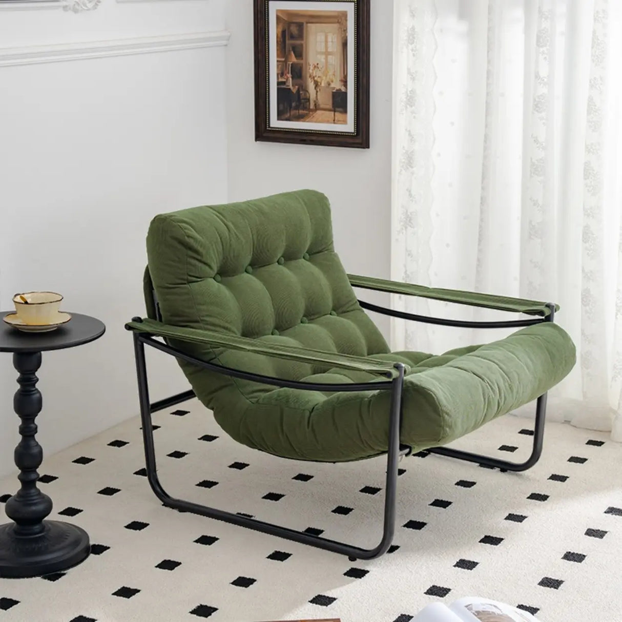 Modern Corduroy Brown Large Tufted Back Accent Chair With Arms Image - 5