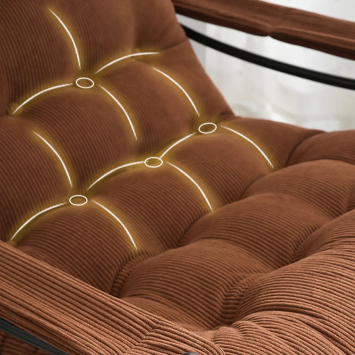 Modern Corduroy Brown Large Tufted Back Accent Chair With Arms Image - 8