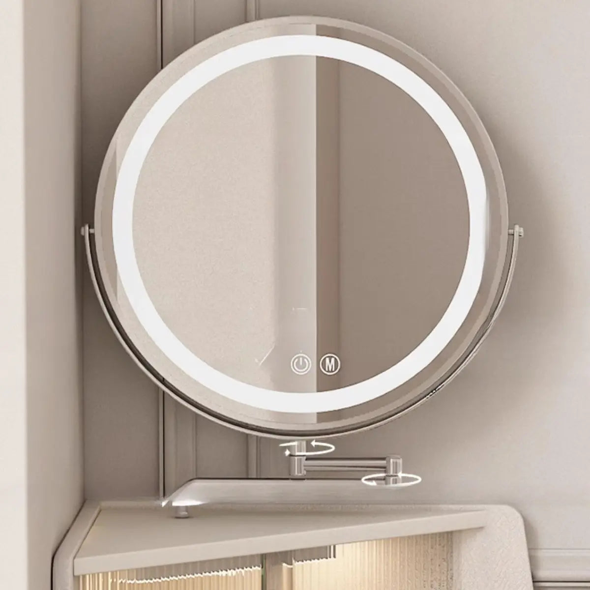 Modern Corner Faux Leather Mirror Light Vanity Table Set Image - 12