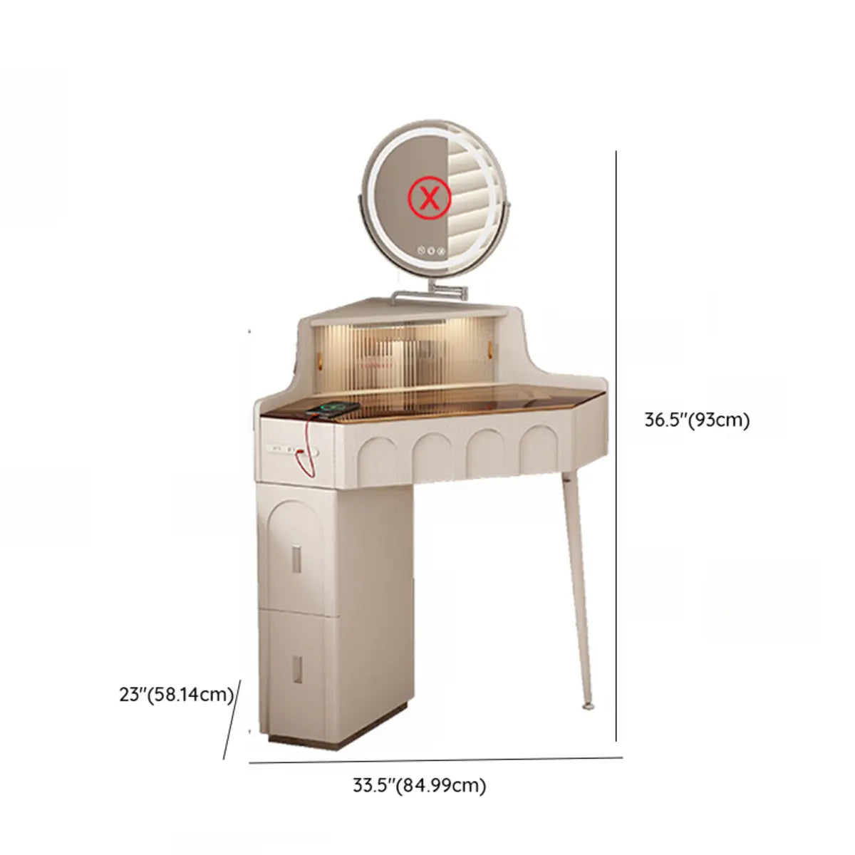 Modern Corner Faux Leather Mirror Light Vanity Table Set Image - 22