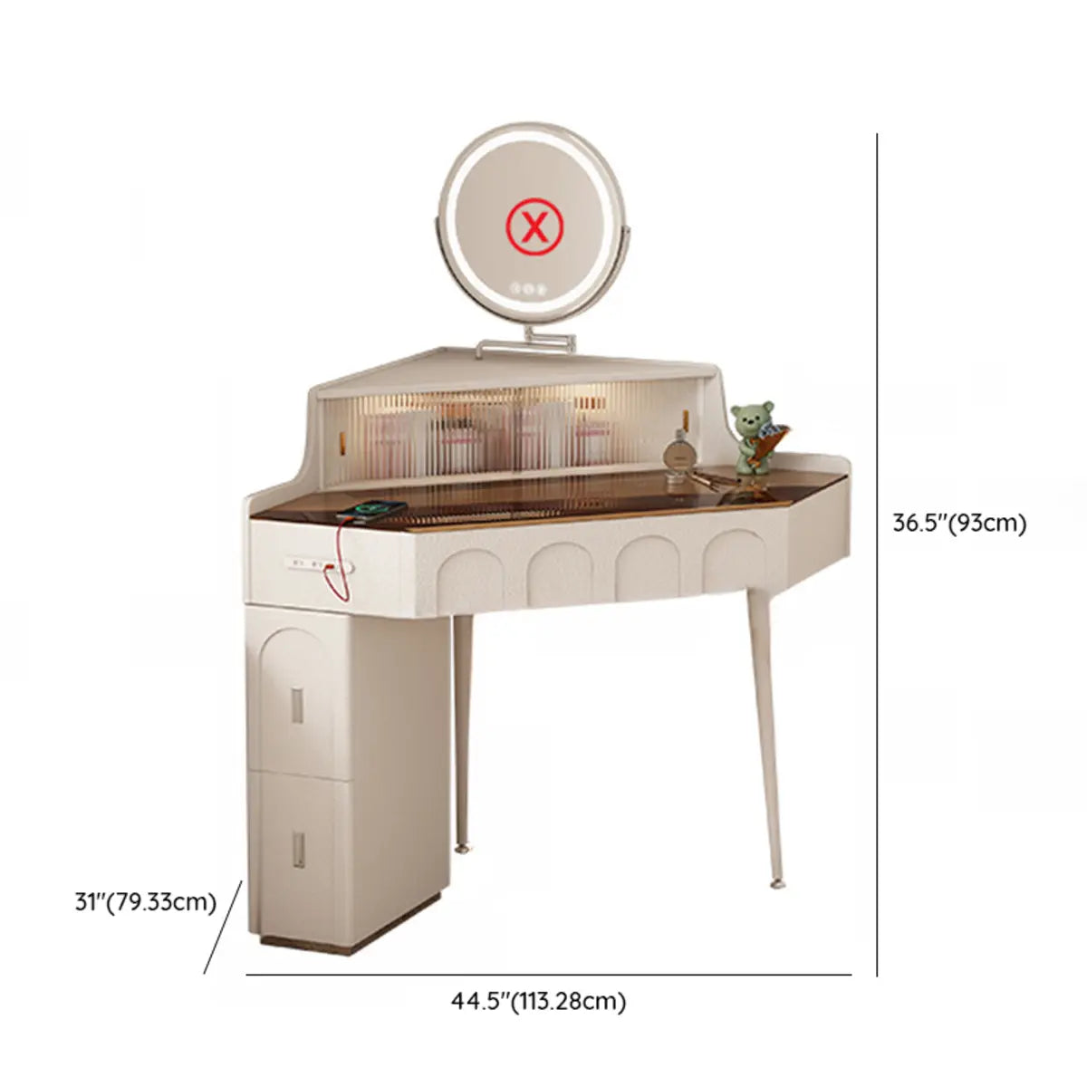 Modern Corner Faux Leather Mirror Light Vanity Table Set Image - 23