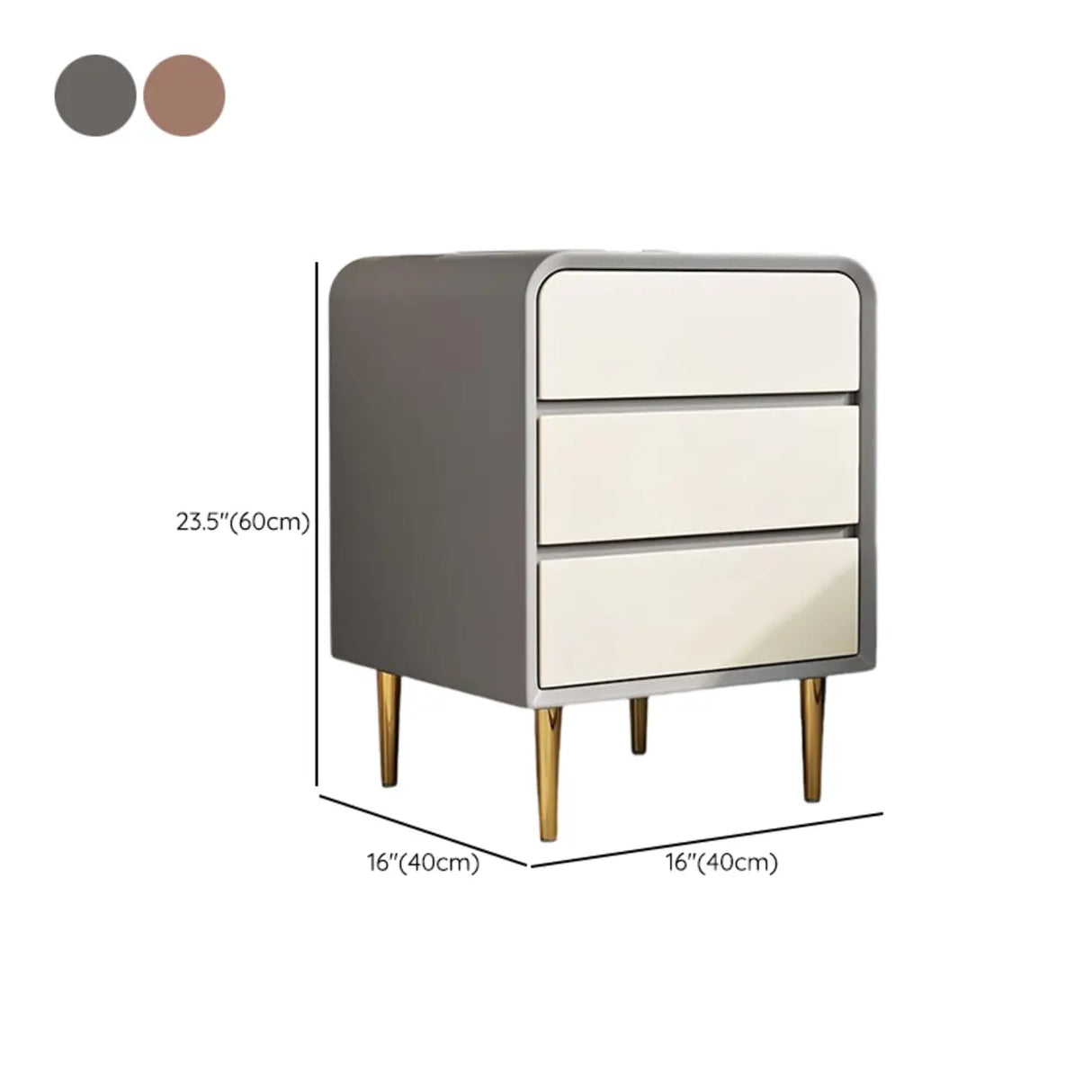 Modern Cream Leather Nightstand with Drawers and Gold Legs Image - 18