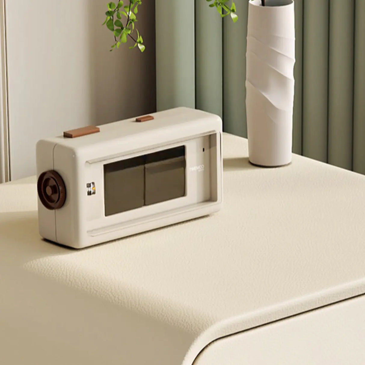 Modern Cream Leather Nightstand with Drawers and Gold Legs Image - 6