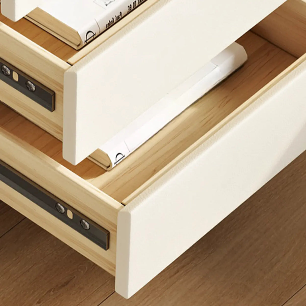 Modern Cream Leather Nightstand with Drawers and Gold Legs Image - 8