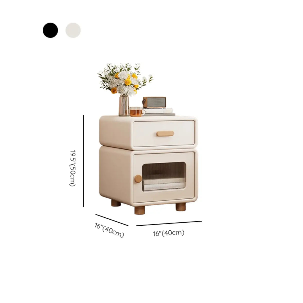 Modern Cream Wood Nightstand with Drawer & Cabinet