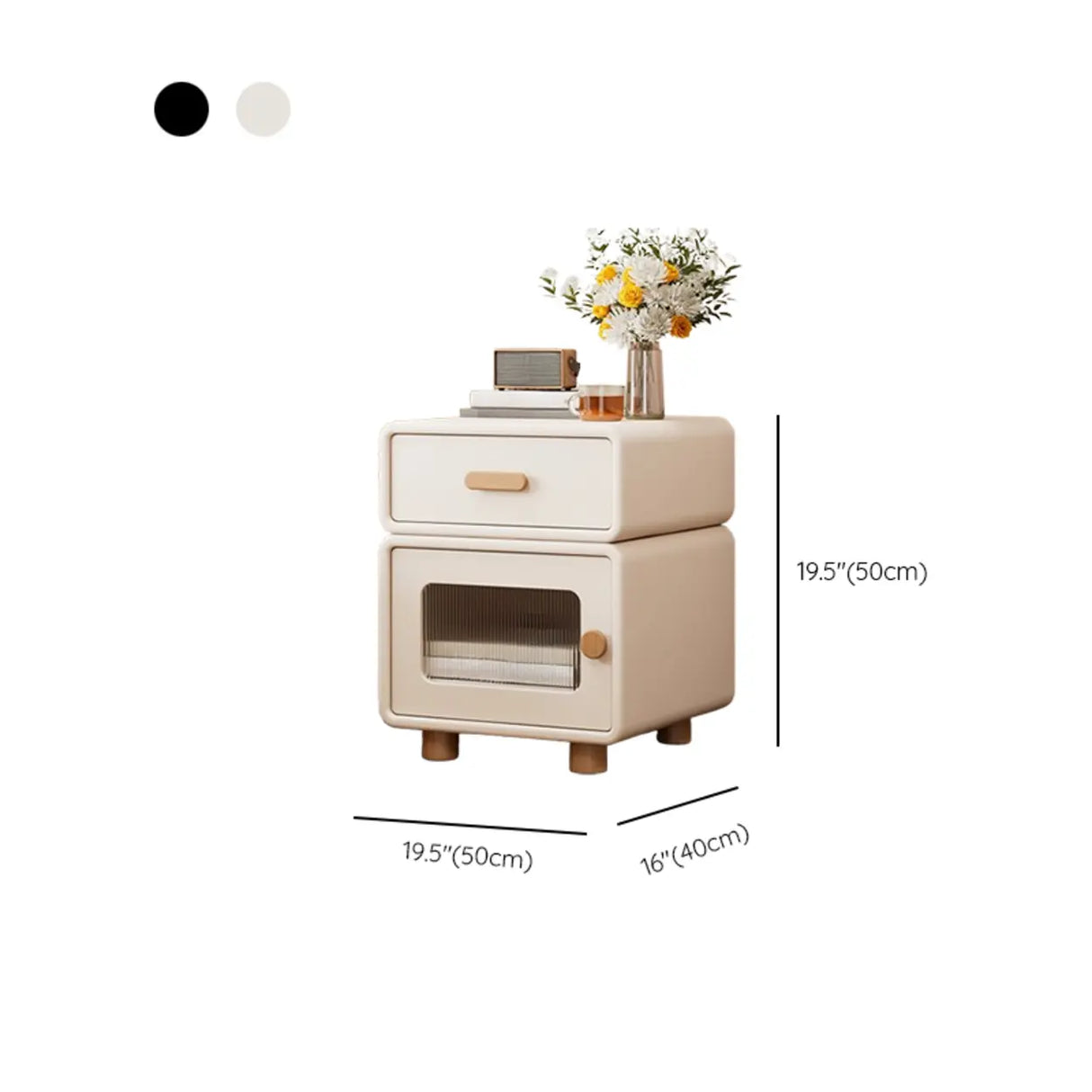 Modern Cream Wood Nightstand with Drawer & Cabinet Image - 15