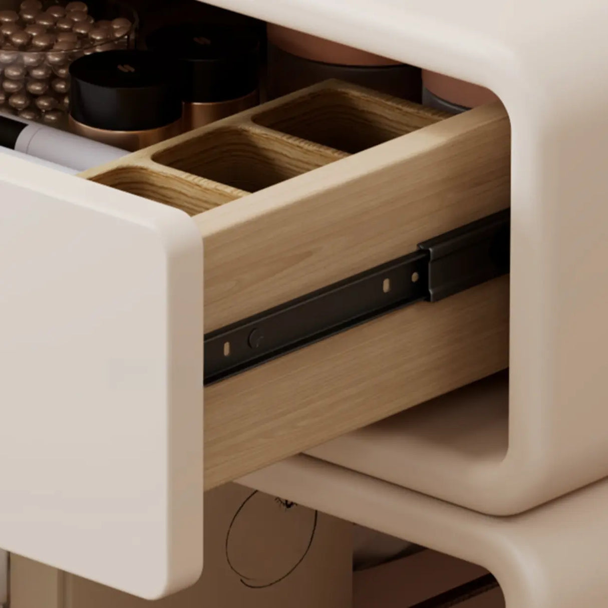 Modern Cream Wood Nightstand with Drawer & Cabinet Image - 6