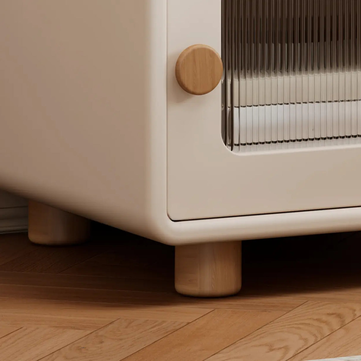 Modern Cream Wood Nightstand with Drawer & Cabinet Image - 9