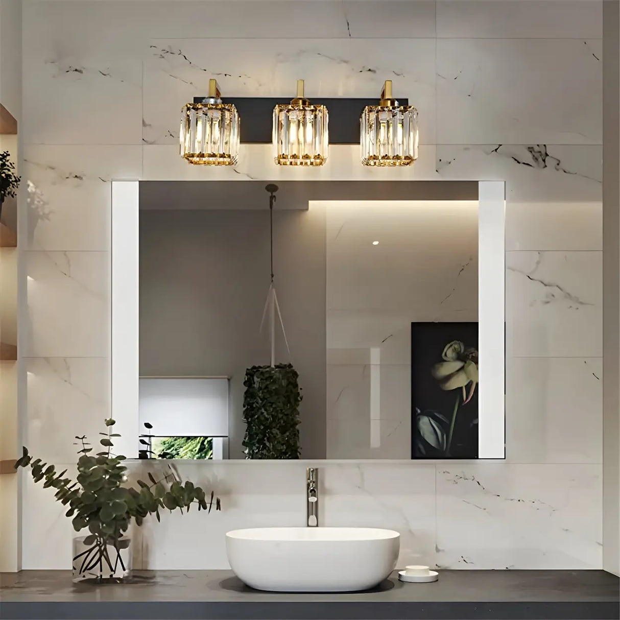Modern Crystal Bathroom Vanity Light with Gold Finish Image - 2