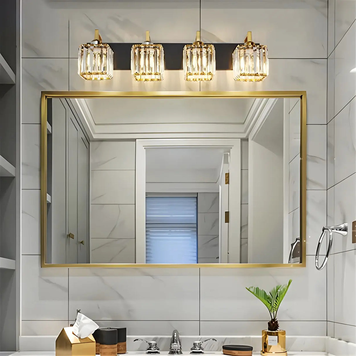 Modern Crystal Bathroom Vanity Light with Gold Finish Image - 3