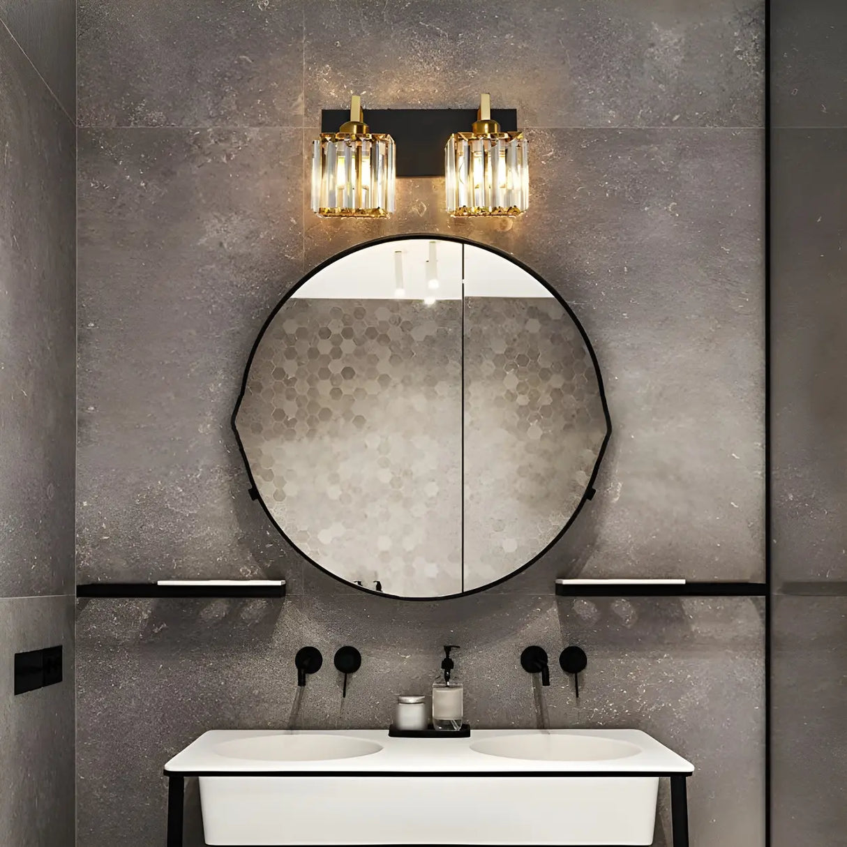 Modern Crystal Bathroom Vanity Light with Gold Finish Image - 4