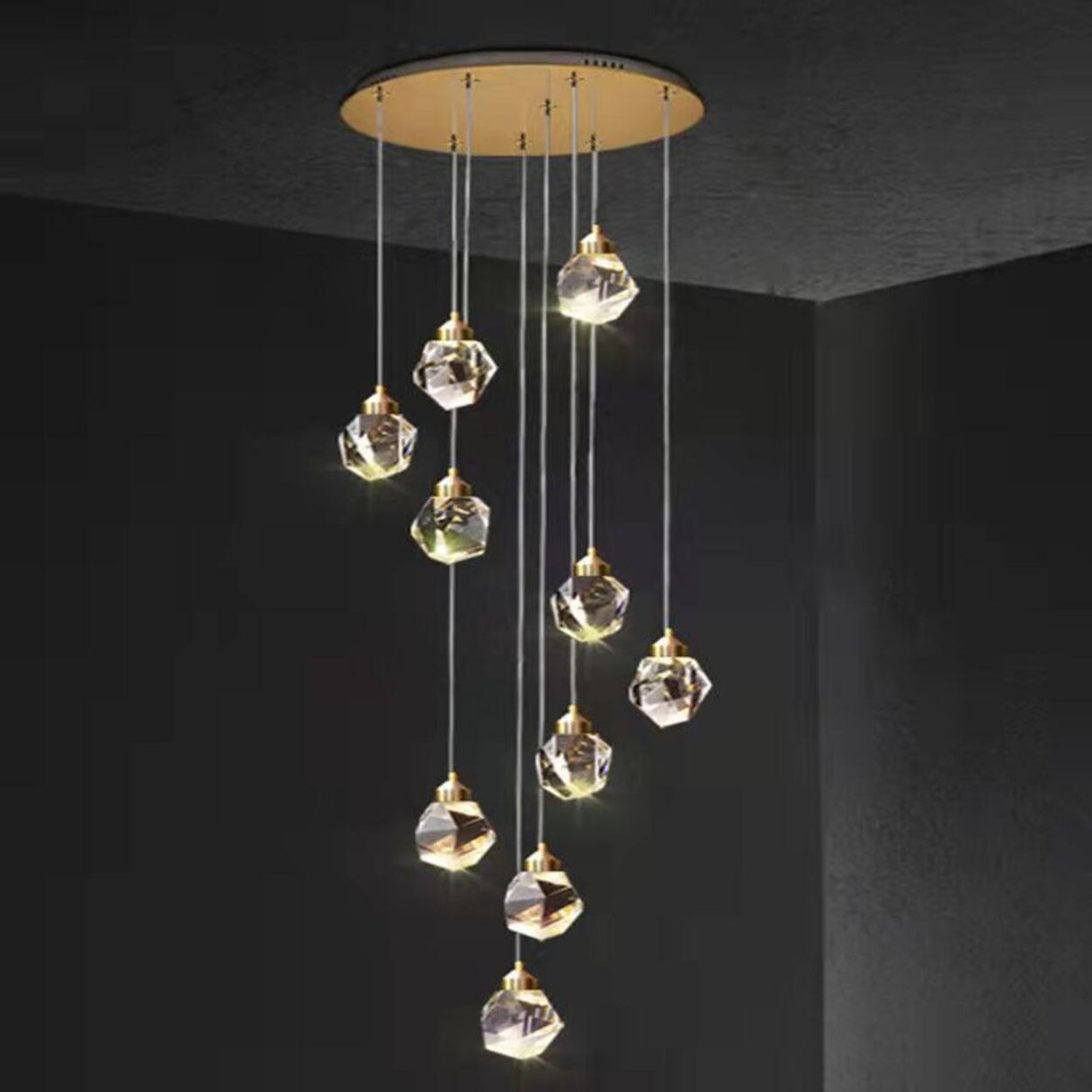 Modern Crystal Cluster String Led Pendant Light Image - 1