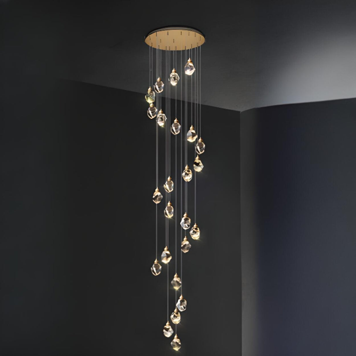 Modern Crystal Cluster String Led Pendant Light Image - 10