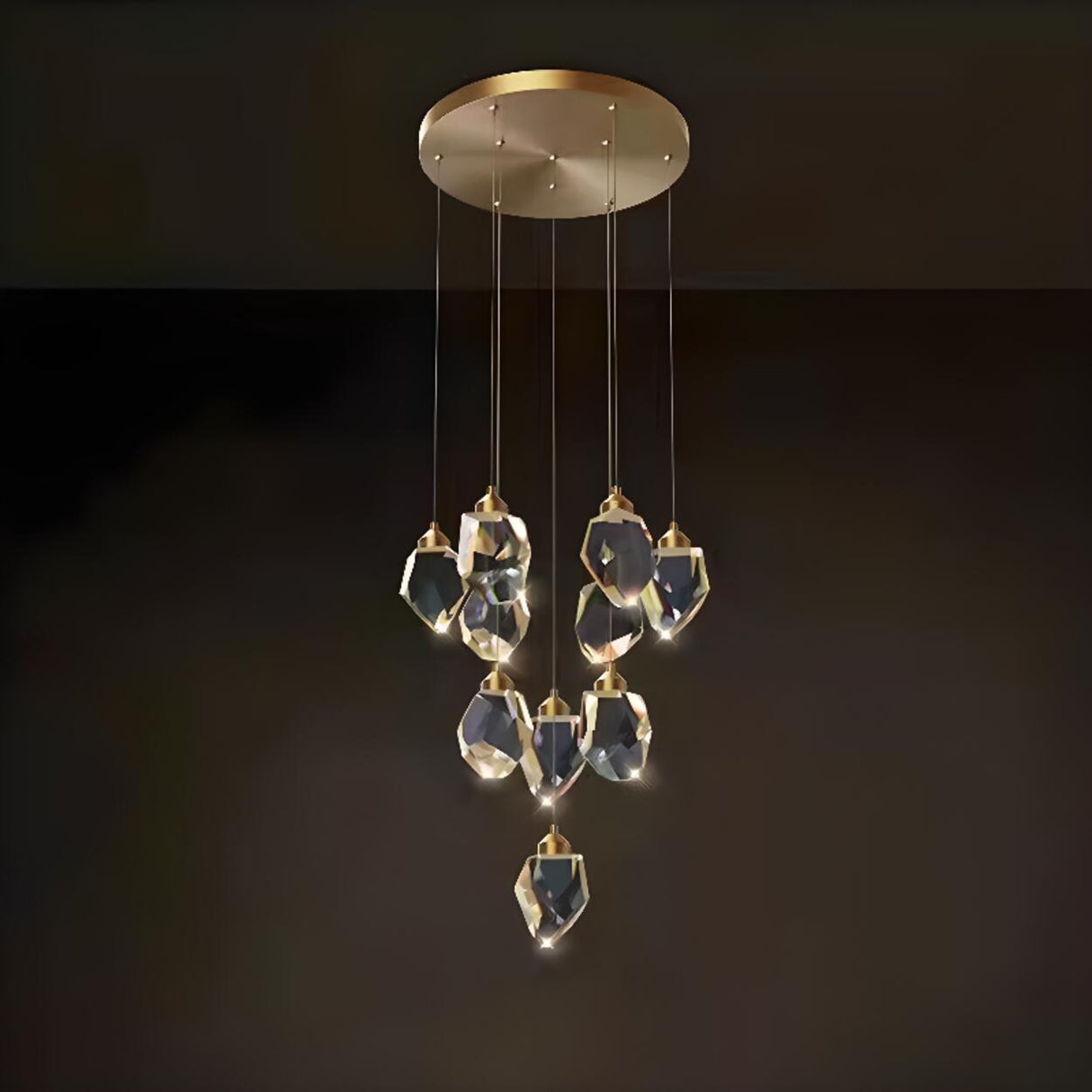 Modern Crystal Cluster String Led Pendant Light Image - 14