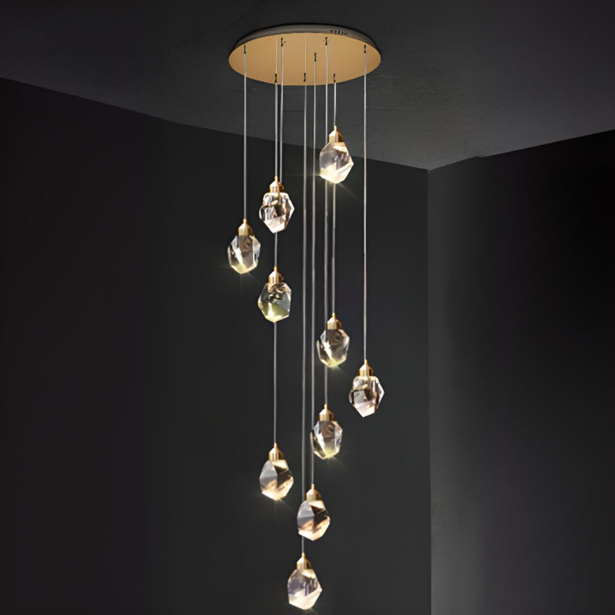 Modern Crystal Cluster String Led Pendant Light Image - 16