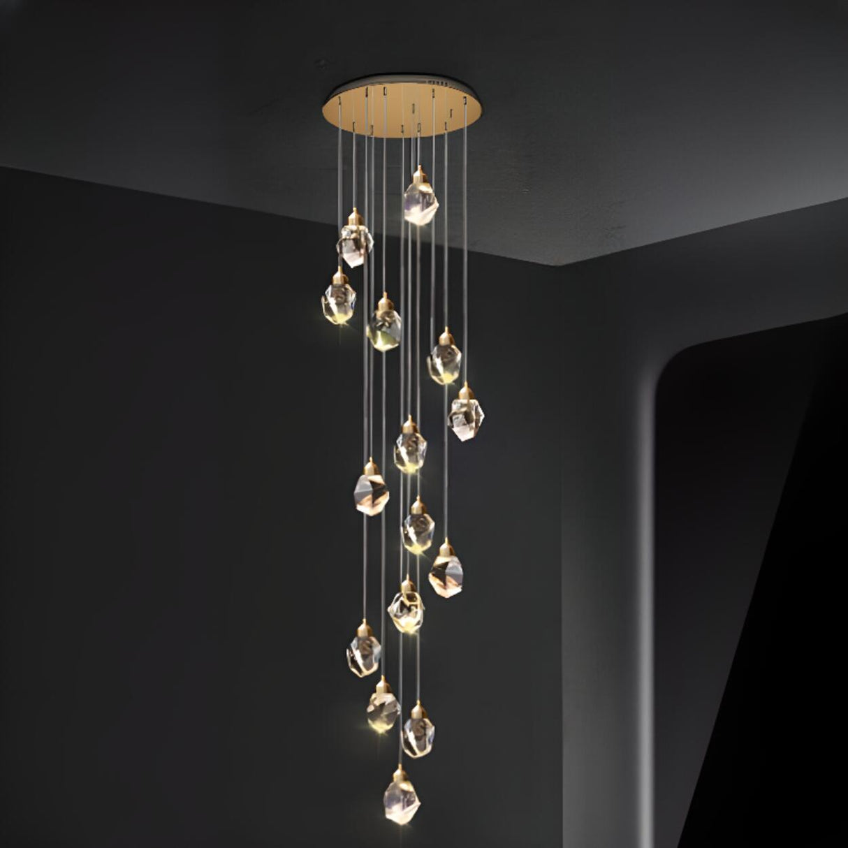 Modern Crystal Cluster String Led Pendant Light Image - 17