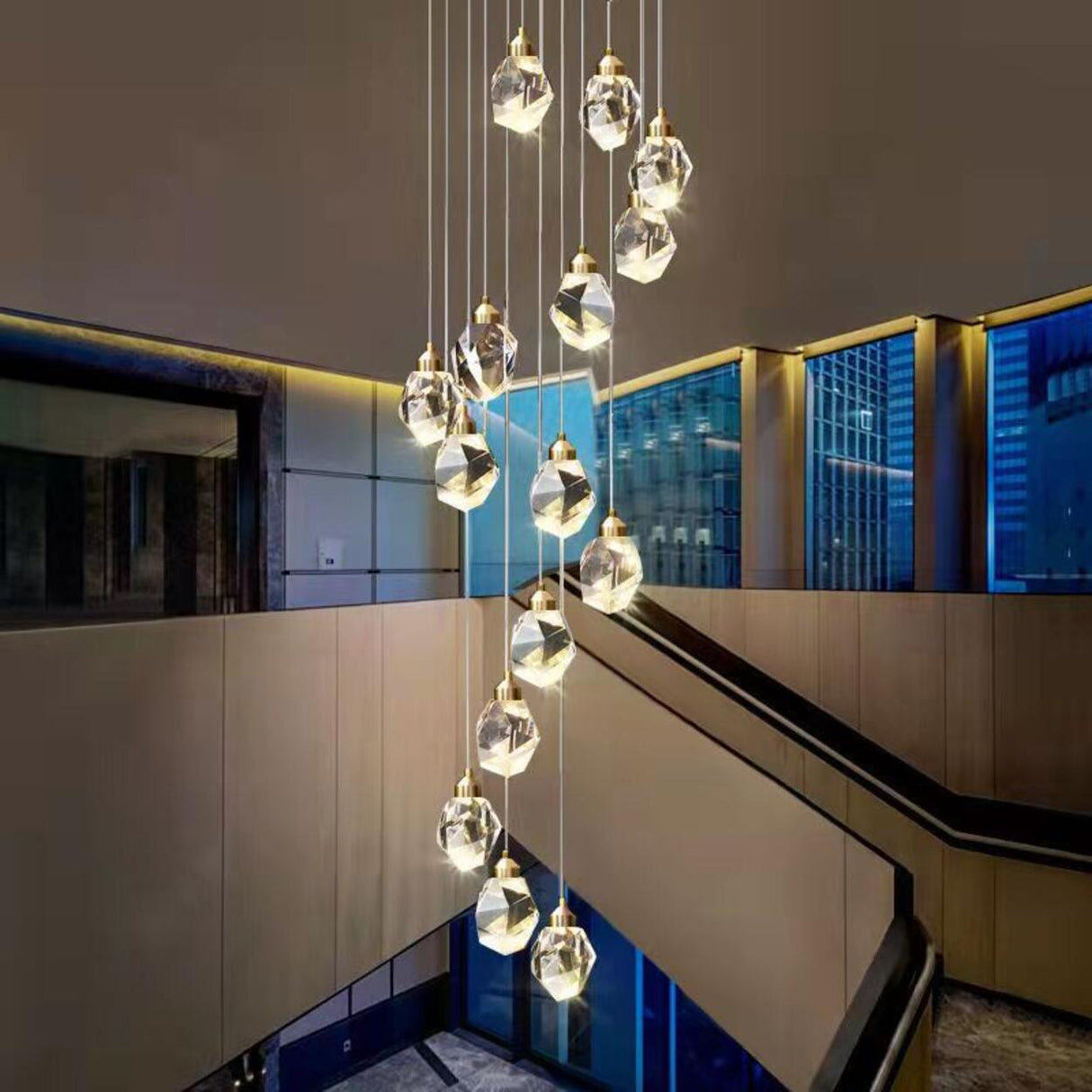 Modern Crystal Cluster String Led Pendant Light Image - 2