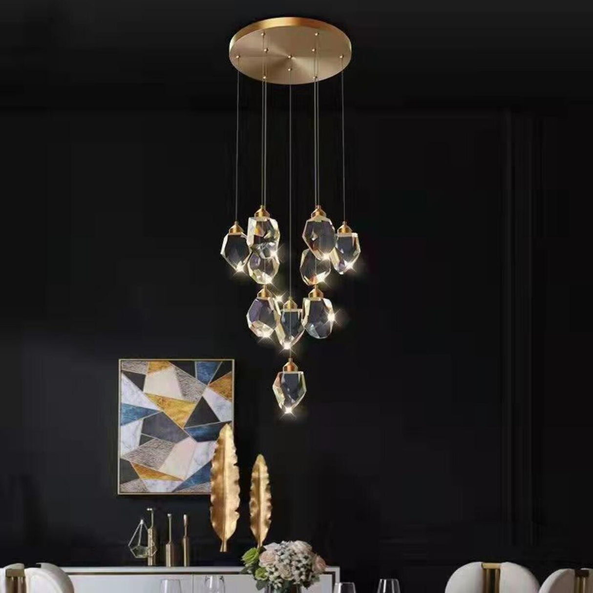 Modern Crystal Cluster String Led Pendant Light Image - 3