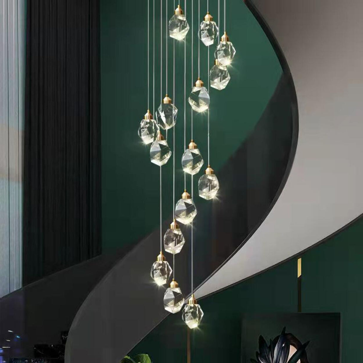 Modern Crystal Cluster String Led Pendant Light Image - 4