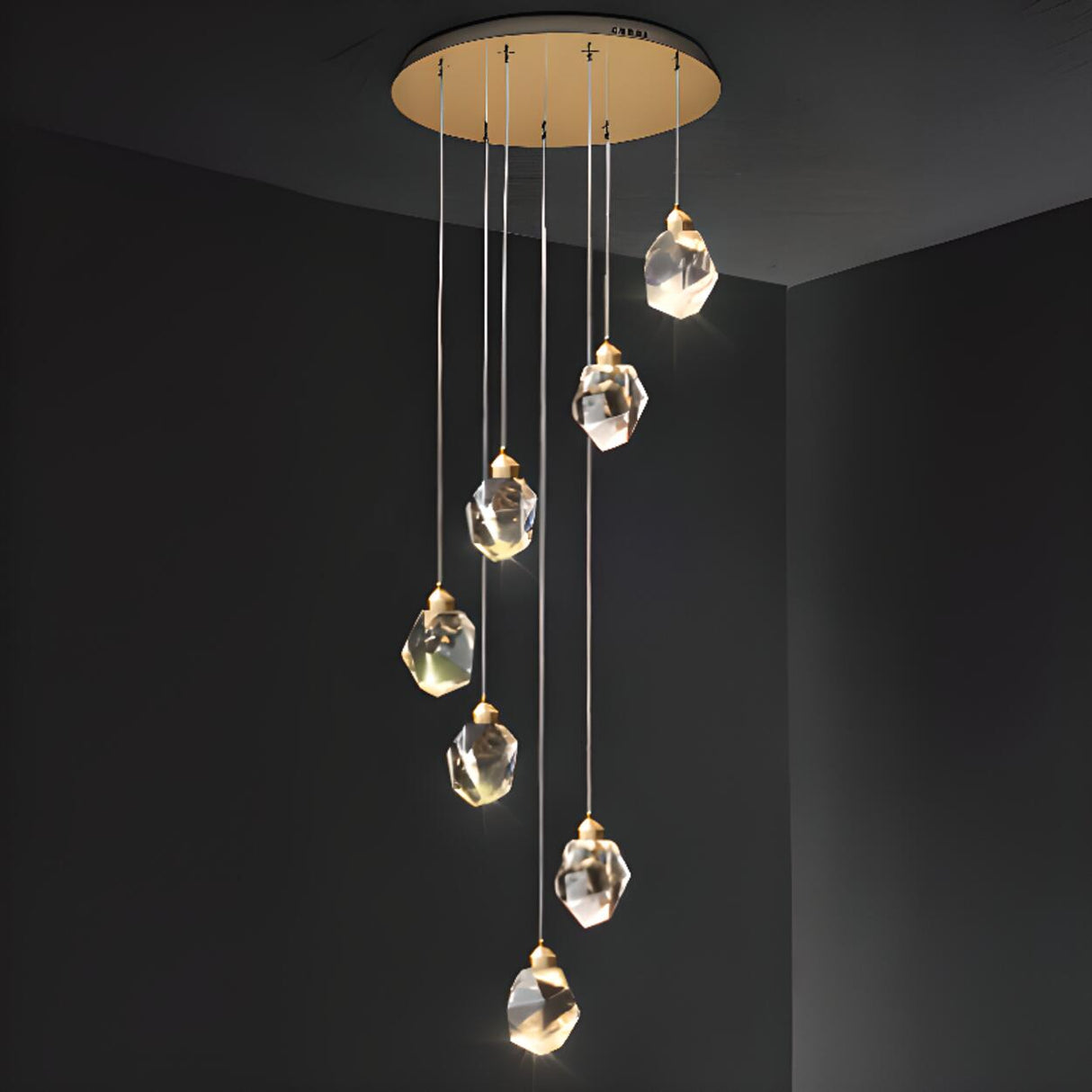Modern Crystal Cluster String Led Pendant Light Image - 8