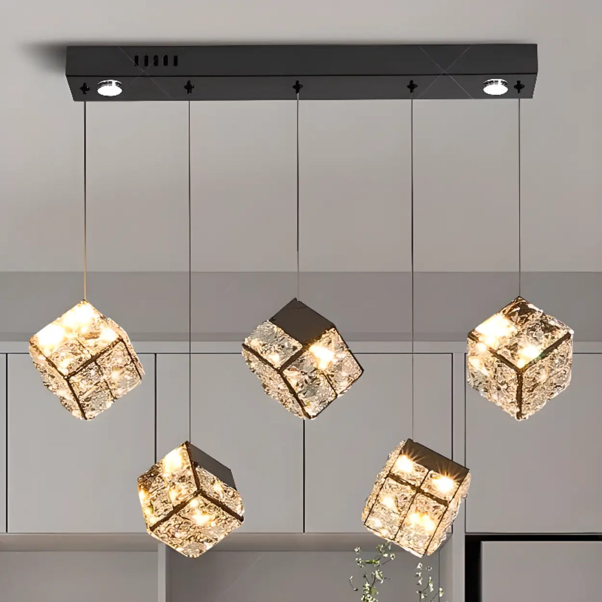 Modern Crystal Cube Pendant Light for Dining Room & Kitchen Image - 1