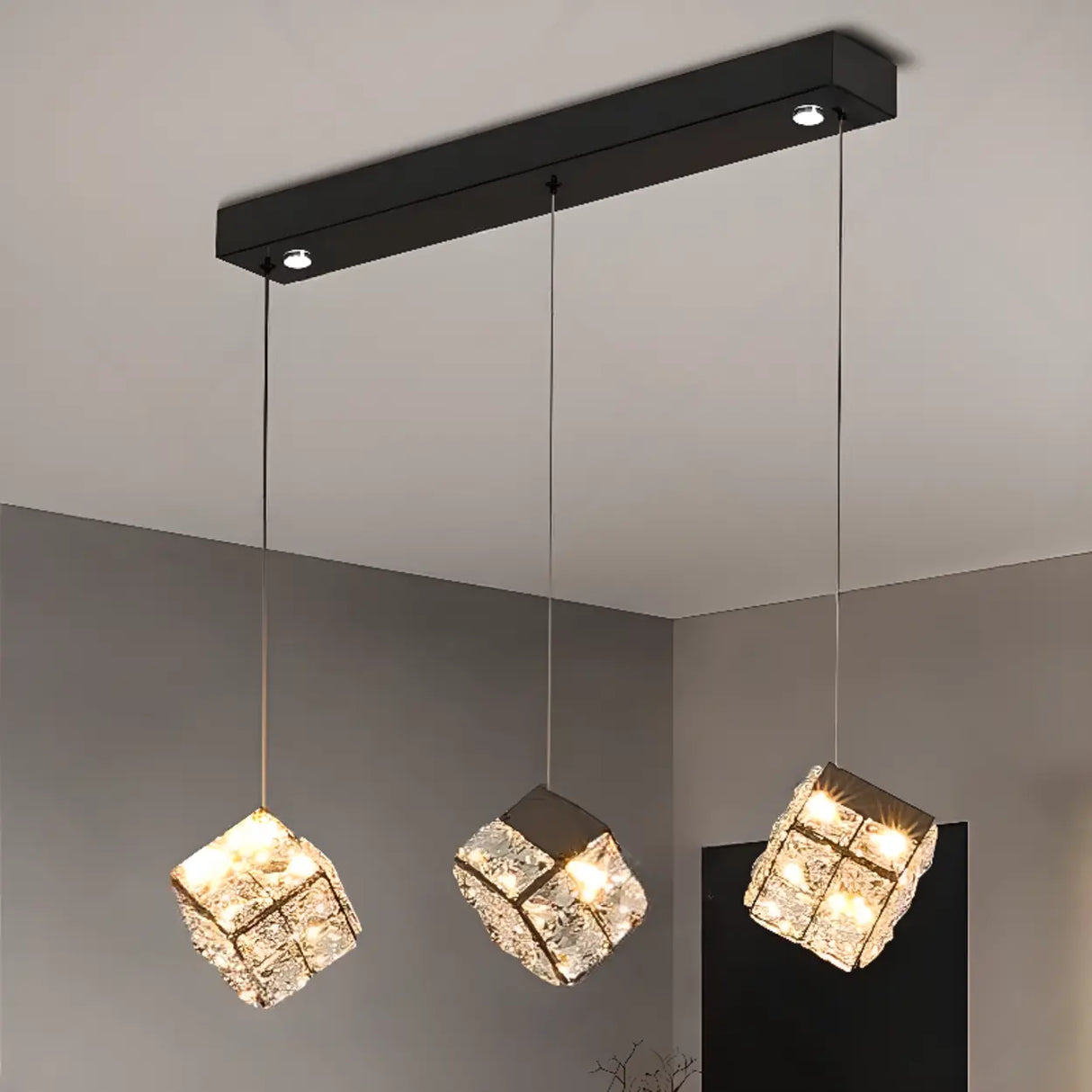 Modern Crystal Cube Pendant Light for Dining Room & Kitchen Image - 2