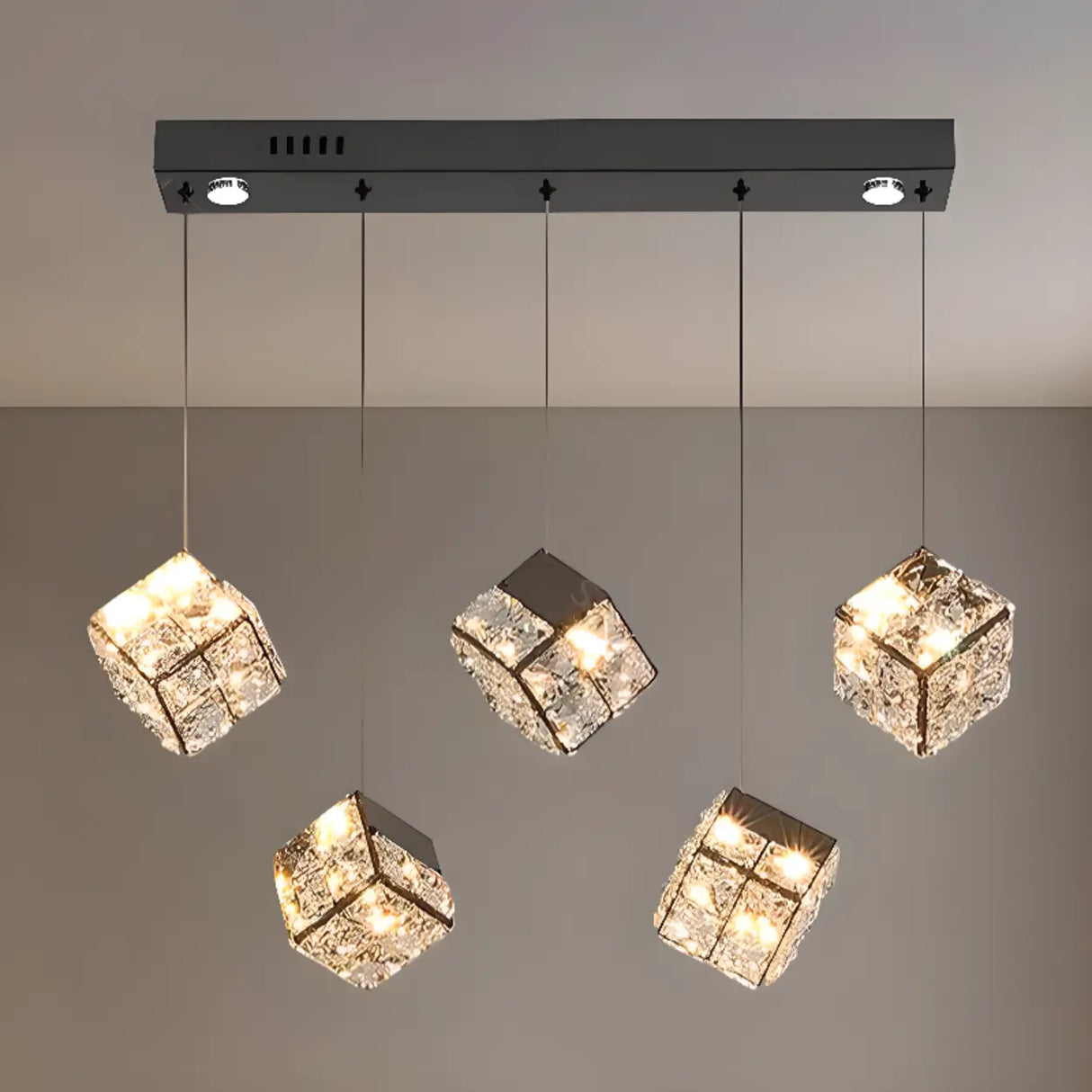 Modern Crystal Cube Pendant Light for Dining Room & Kitchen Image - 4