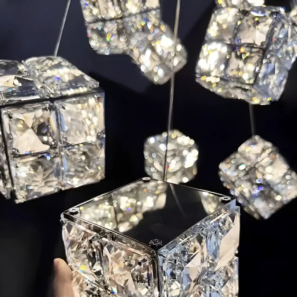 Modern Crystal Cube Pendant Light for Dining Room & Kitchen Image - 6