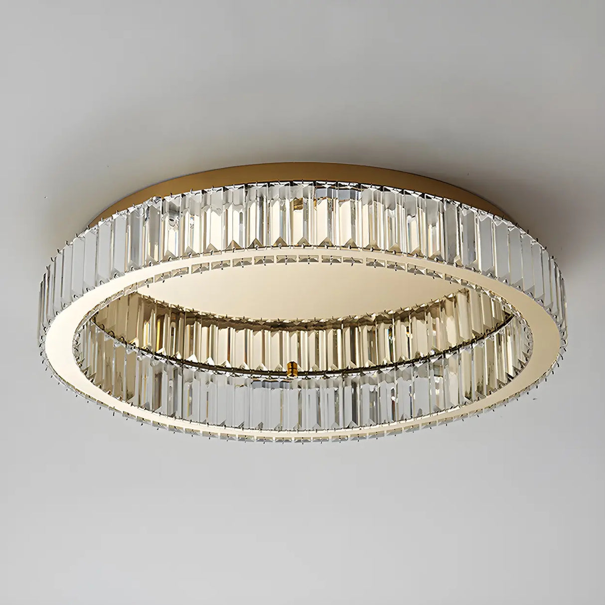 Modern Crystal Gold Round Dimmable Flush Mount Light Image - 12