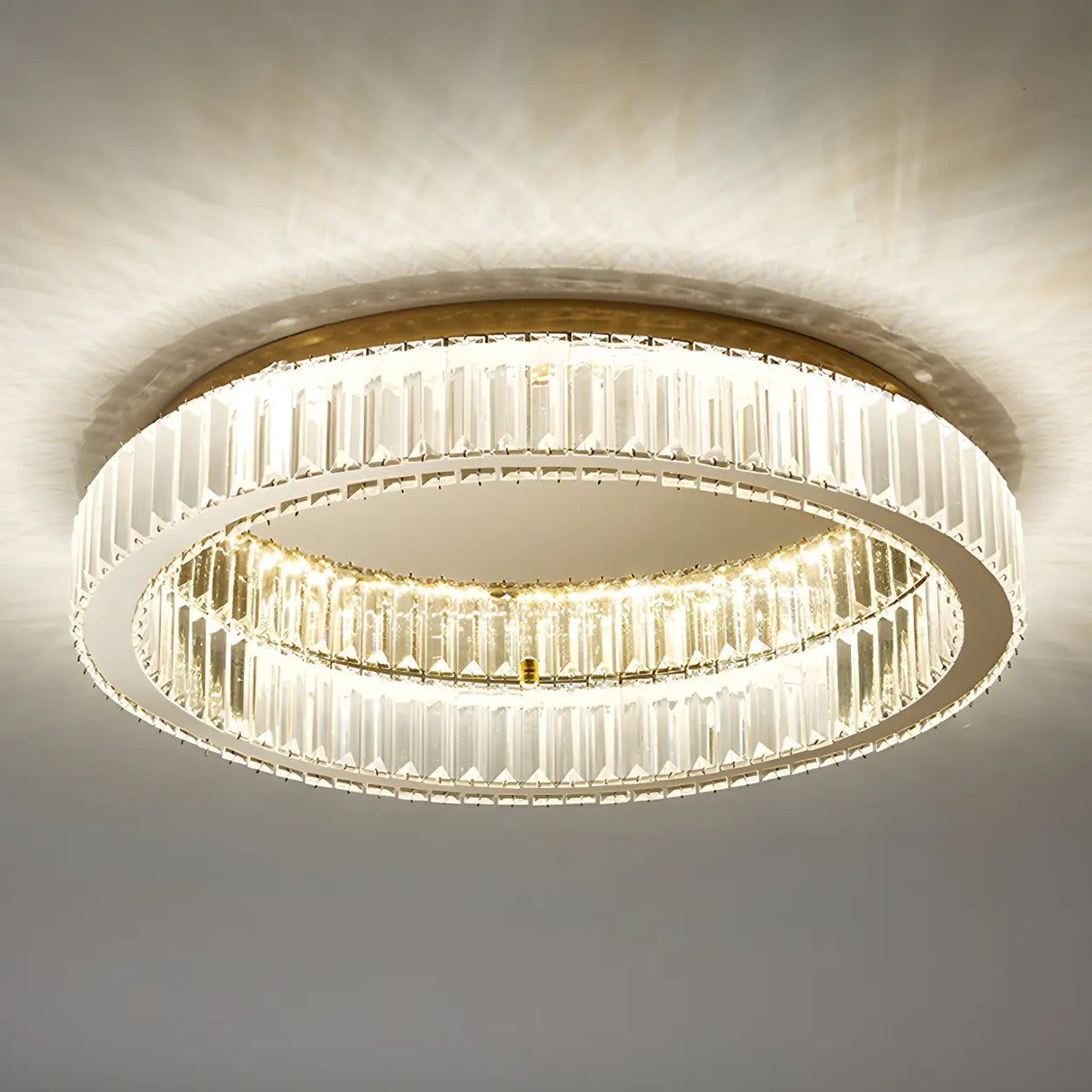 Modern Crystal Gold Round Dimmable Flush Mount Light Image - 14