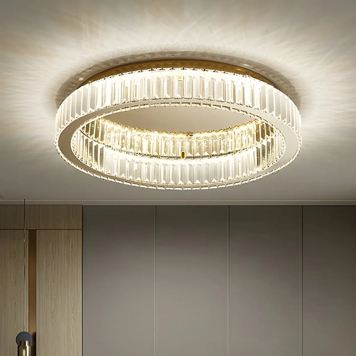 Modern Crystal Gold Round Dimmable Flush Mount Light Image - 6