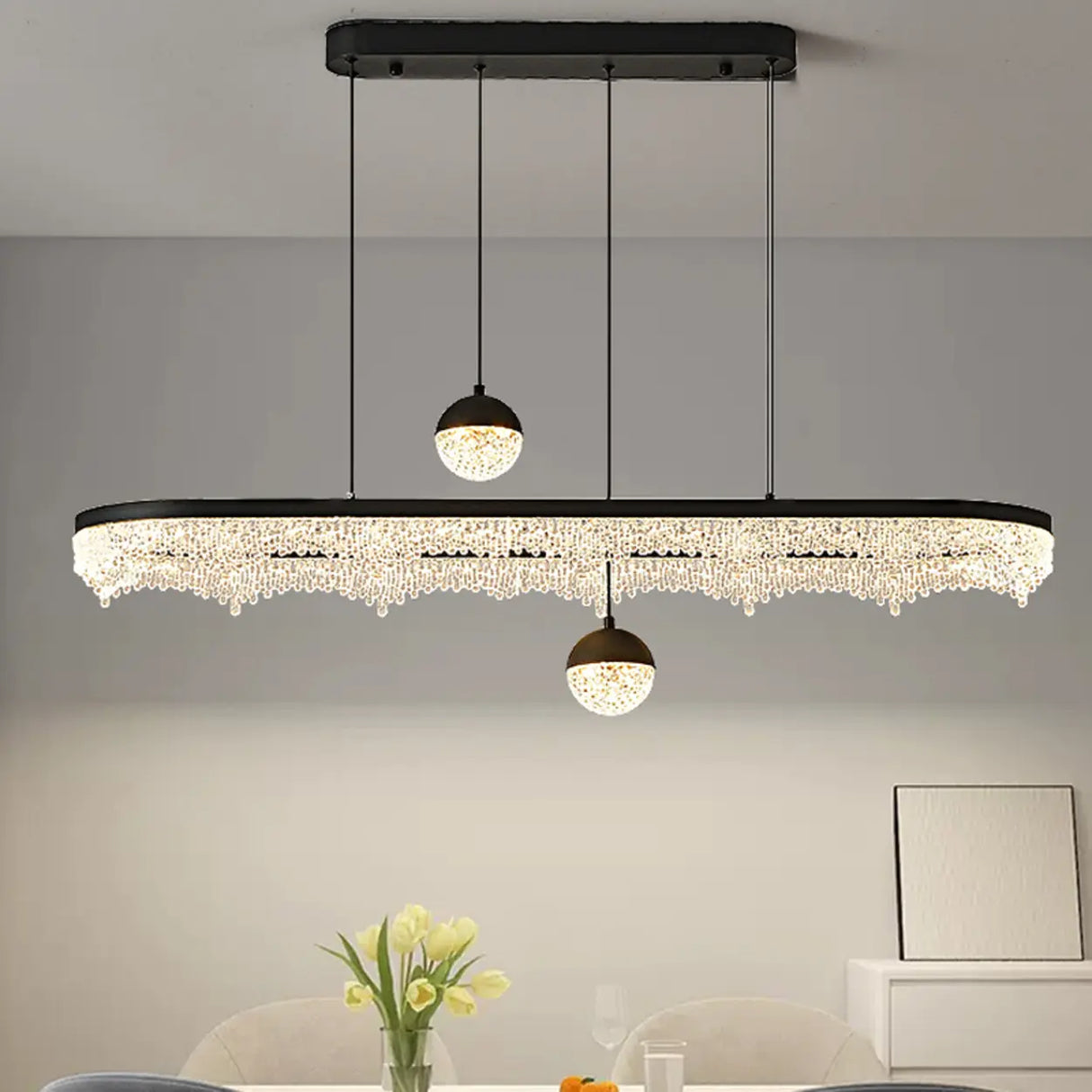 Modern Crystal Island Chandelier LED Pendant Lighting, 2 Globe Image - 1