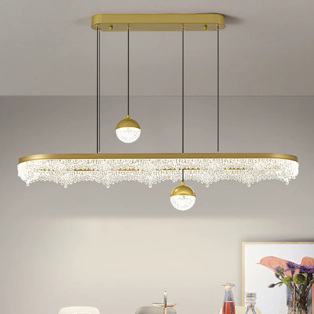 Modern Crystal Island Chandelier LED Pendant Lighting, 2 Globe Image - 4