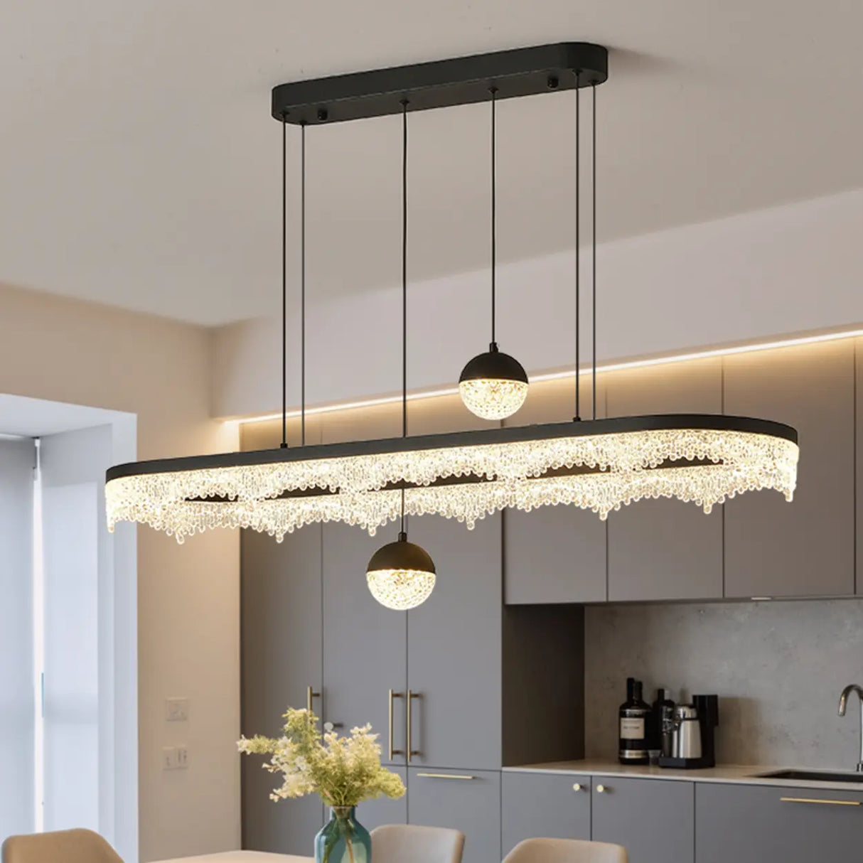 Modern Crystal Island Chandelier LED Pendant Lighting, 2 Globe Image - 5