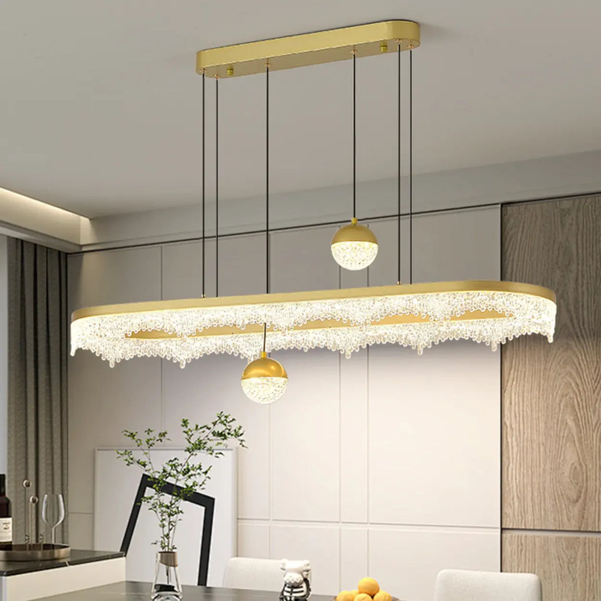 Modern Crystal Island Chandelier LED Pendant Lighting, 2 Globe Image - 6