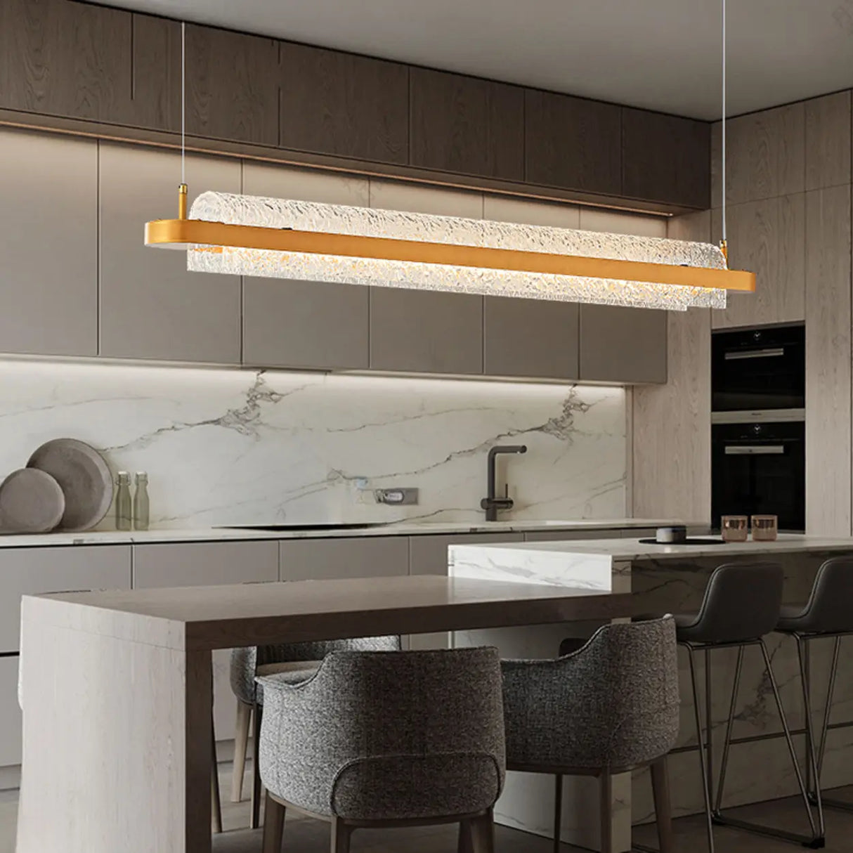 Modern Crystal LED Linear Pendant Light for Kitchen Island Image - 1