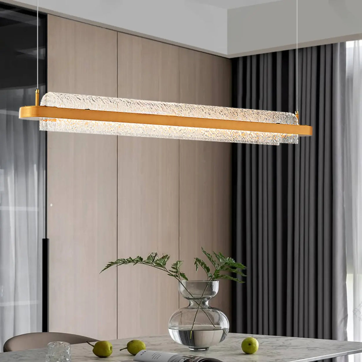Modern Crystal LED Linear Pendant Light for Kitchen Island Image - 3