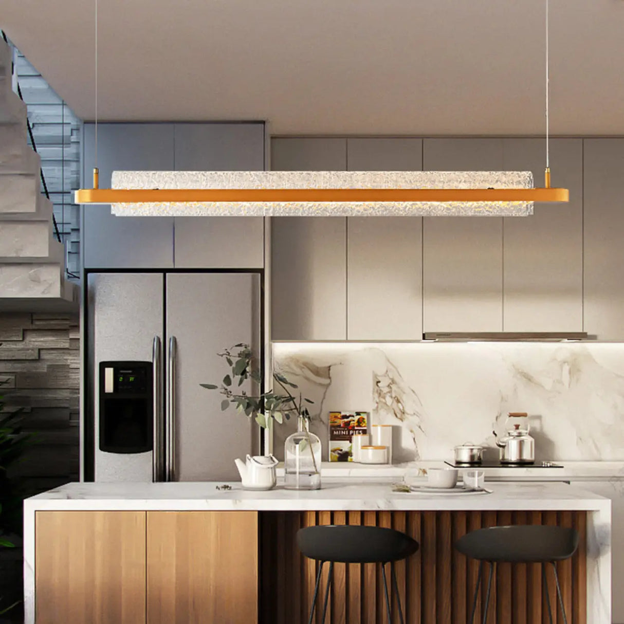 Modern Crystal LED Linear Pendant Light for Kitchen Island Image - 4