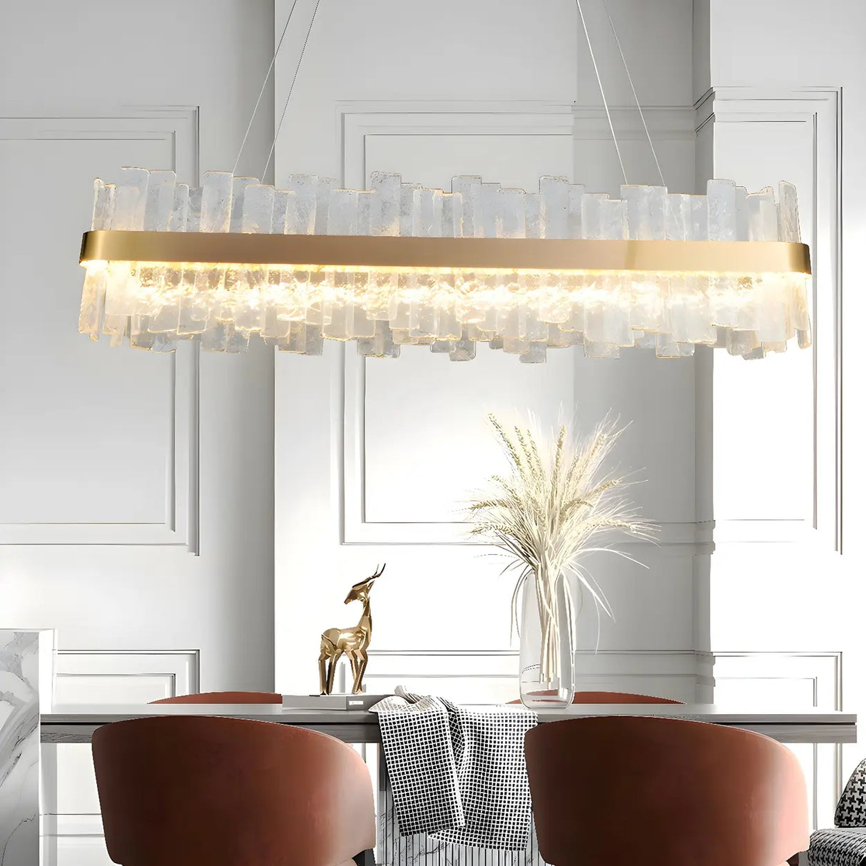 Modern Crystal Linear Chandelier with Gold Finish, 48 Inch Image - 1