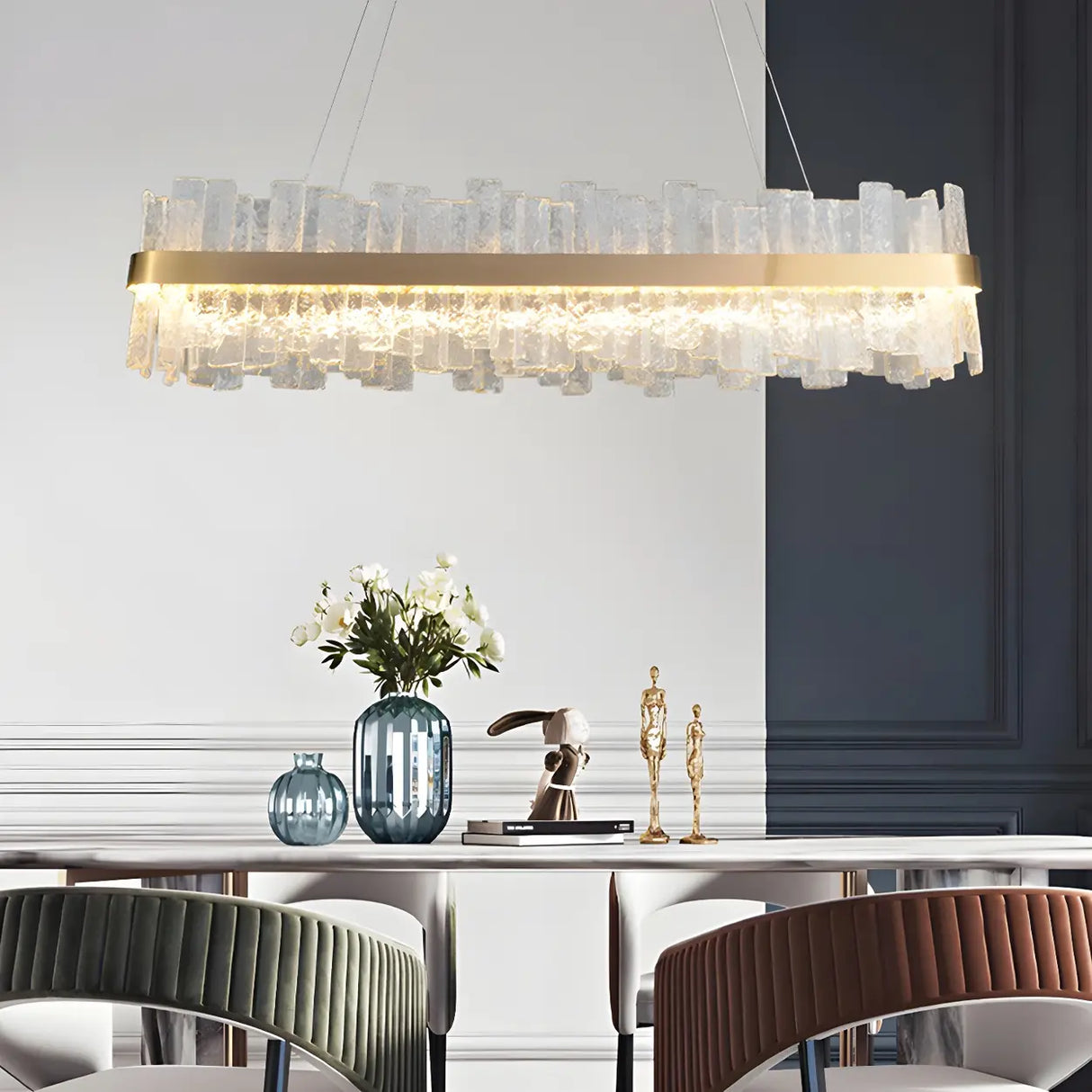 Modern Crystal Linear Chandelier with Gold Finish, 48 Inch Image - 2