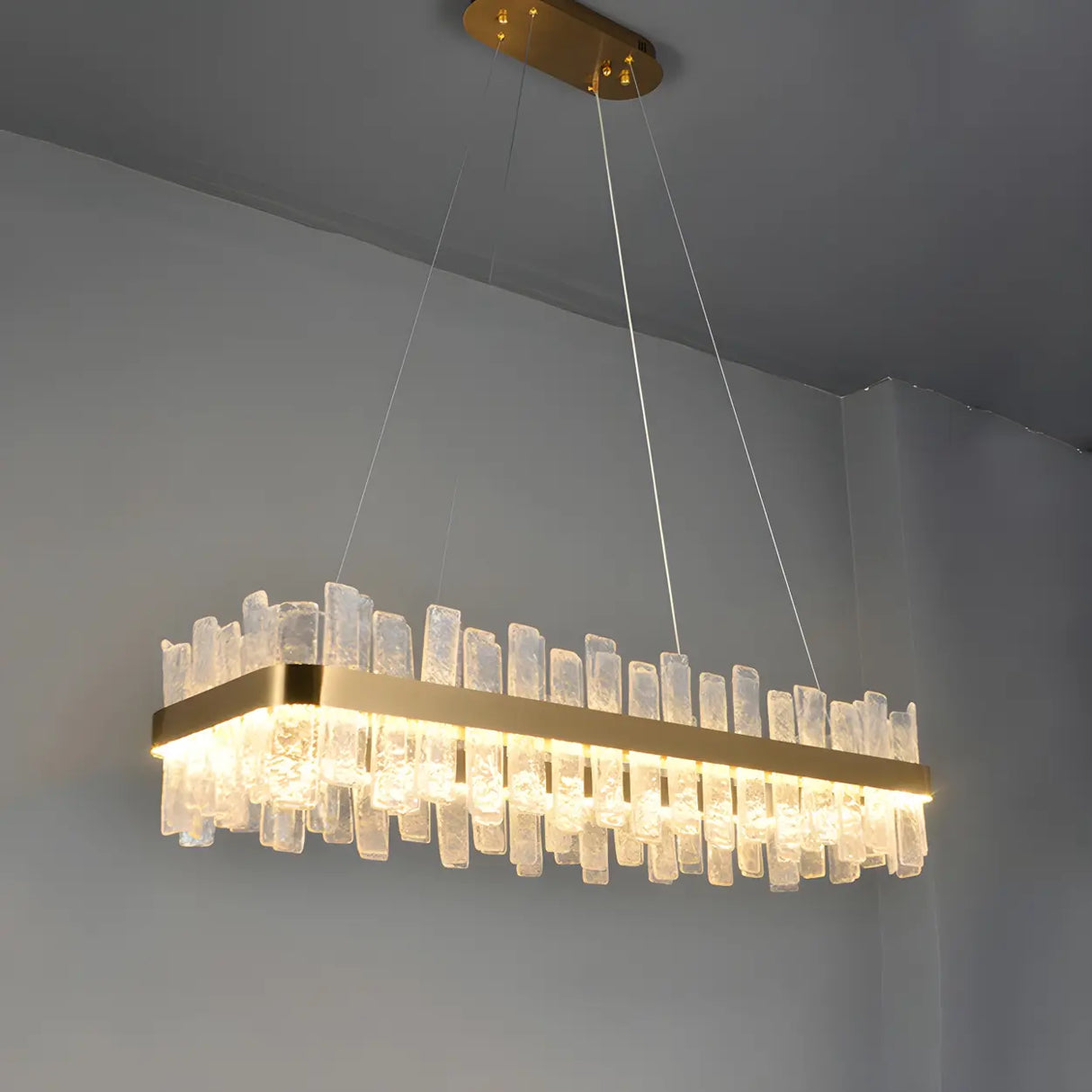 Modern Crystal Linear Chandelier with Gold Finish, 48 Inch Image - 7