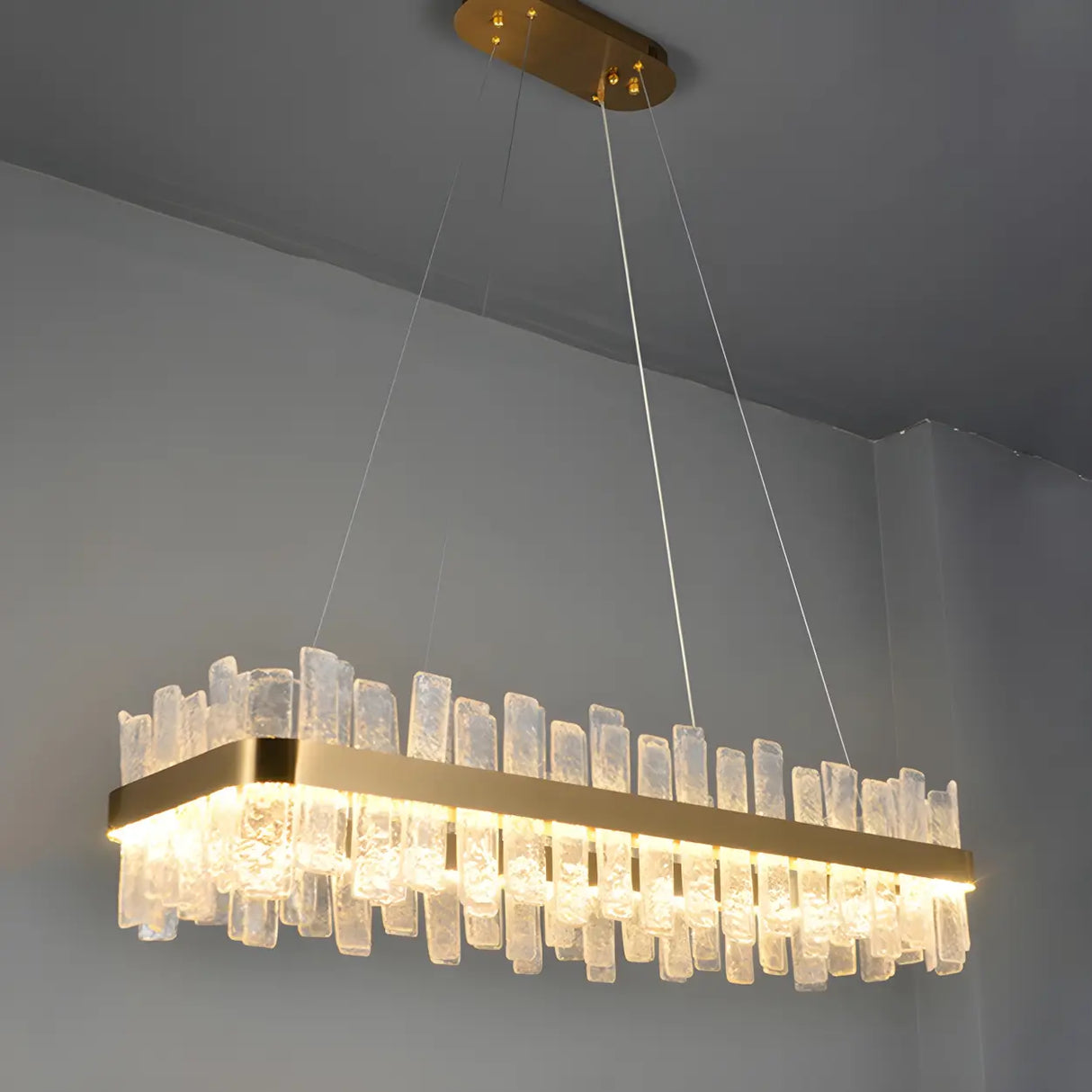 Modern Crystal Linear Chandelier with Gold Finish, 48 Inch Image - 8