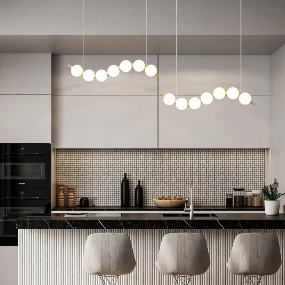 Modern Curve White Ball LED Island Pendant Light Image - 6